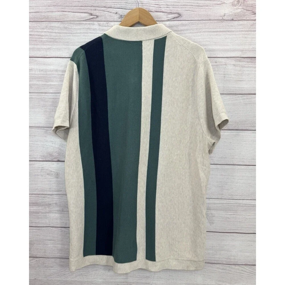 J Crew Men’s Striped Sweater Polo Short Sleeve Button Up Shirt Size Large